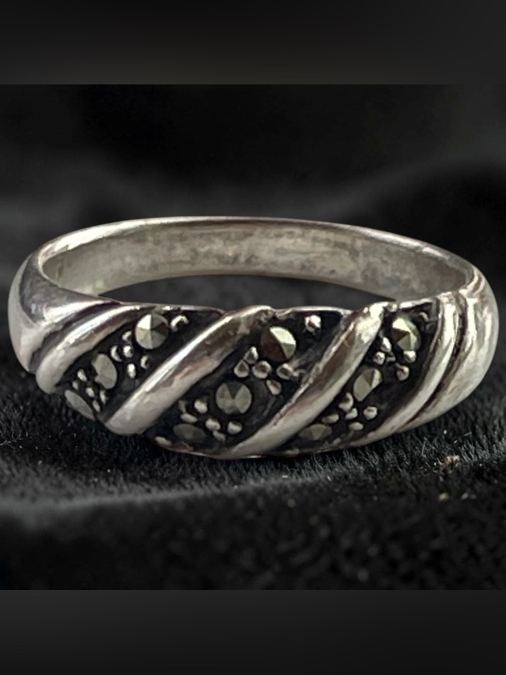 Artisan Signed 925 Sterling Silver Marcasite Ring Size 7.5 Vintage